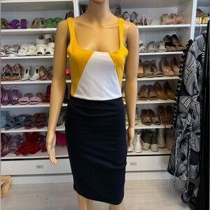 Zara Yellow Black Color Block Midi Dress